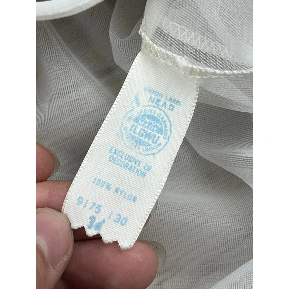 VTG ILGWU Robe‎ Women's Size 36 White with Soft Pink Lace Chiffon Sheer Peignoir
